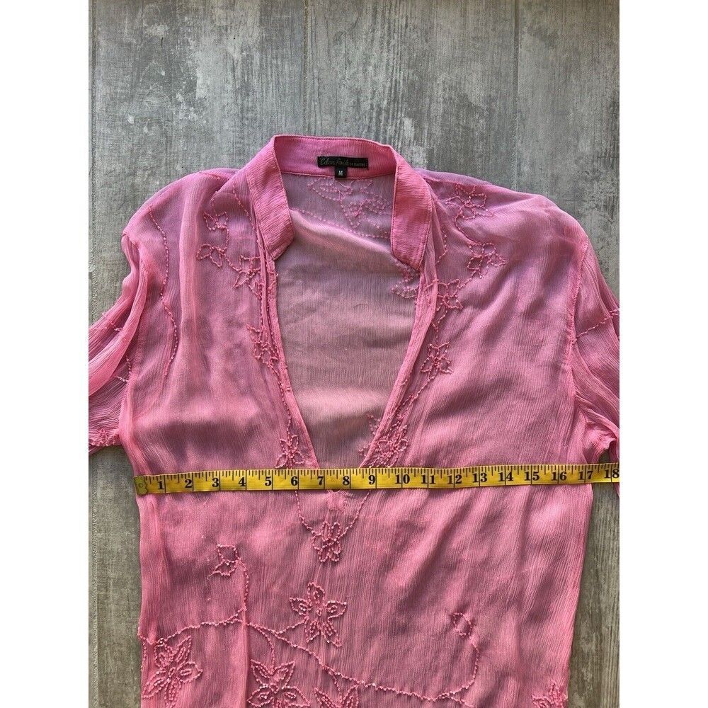 Eden Rock X PatBo St. Barths Beach Cover-up Silk Pink Beaded Sheer Dress Swim M - Picture 8 of 10